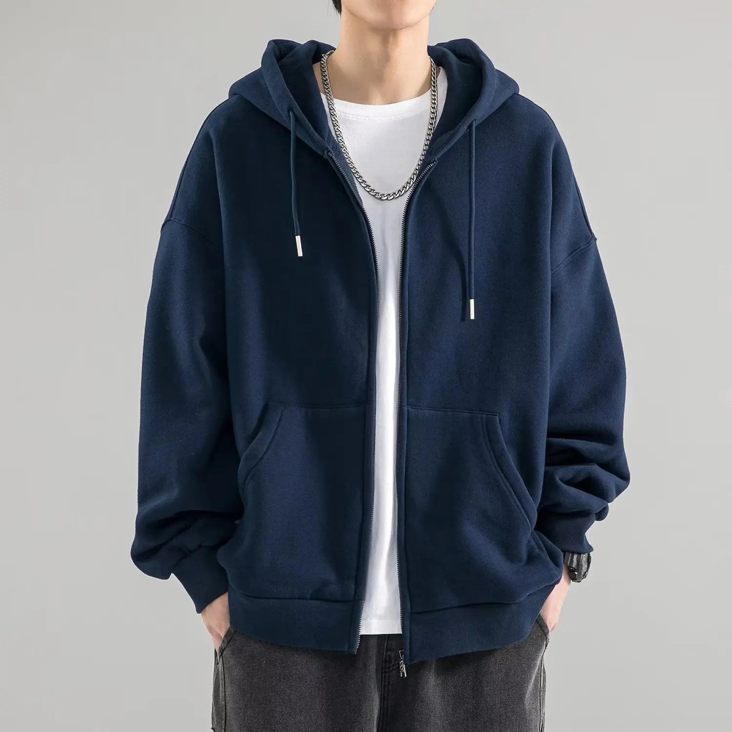 Casual Loose Fit Men's Zip Hoodie Sweatshirt - OutfitLondon
