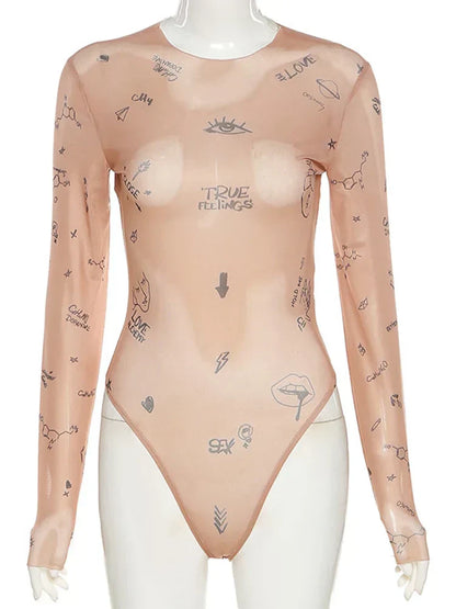 Trendy Mesh Panel Body Suit