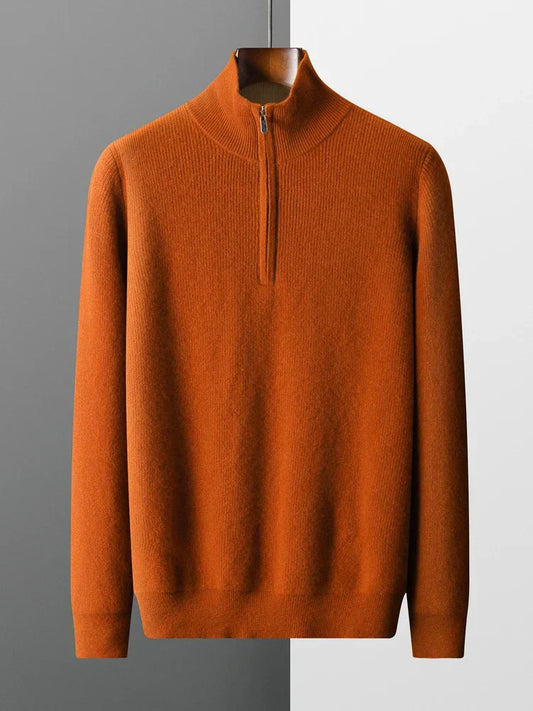 Men's Merino Wool Quarter Zip Pullover Rust Orange Insulated - OutfitLondon
