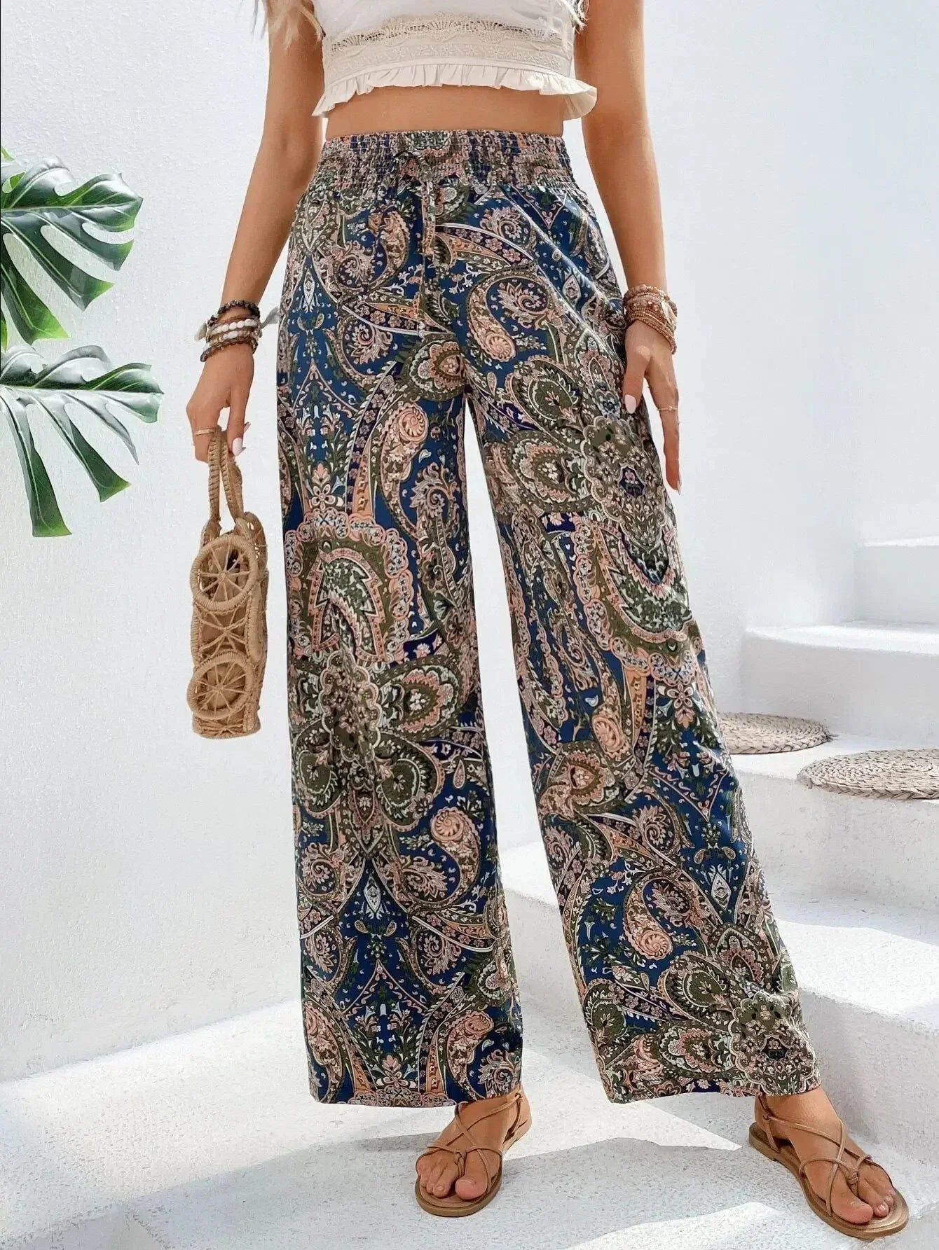 Relaxed Fit Soft Elastic Printed Ladies Pants