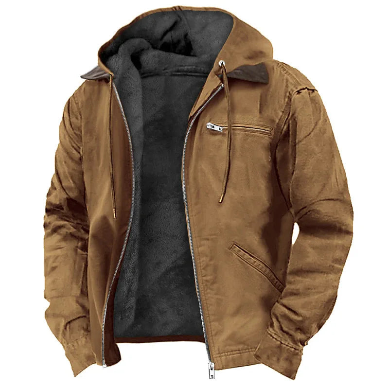 Men's Cotton Canvas Jacket Rugged Zip Front Fleece Lining - OutfitLondon