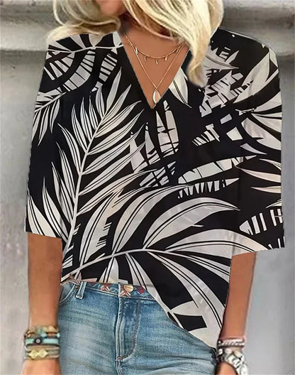 Comfy Floral V Neck Summer Tee Shirt