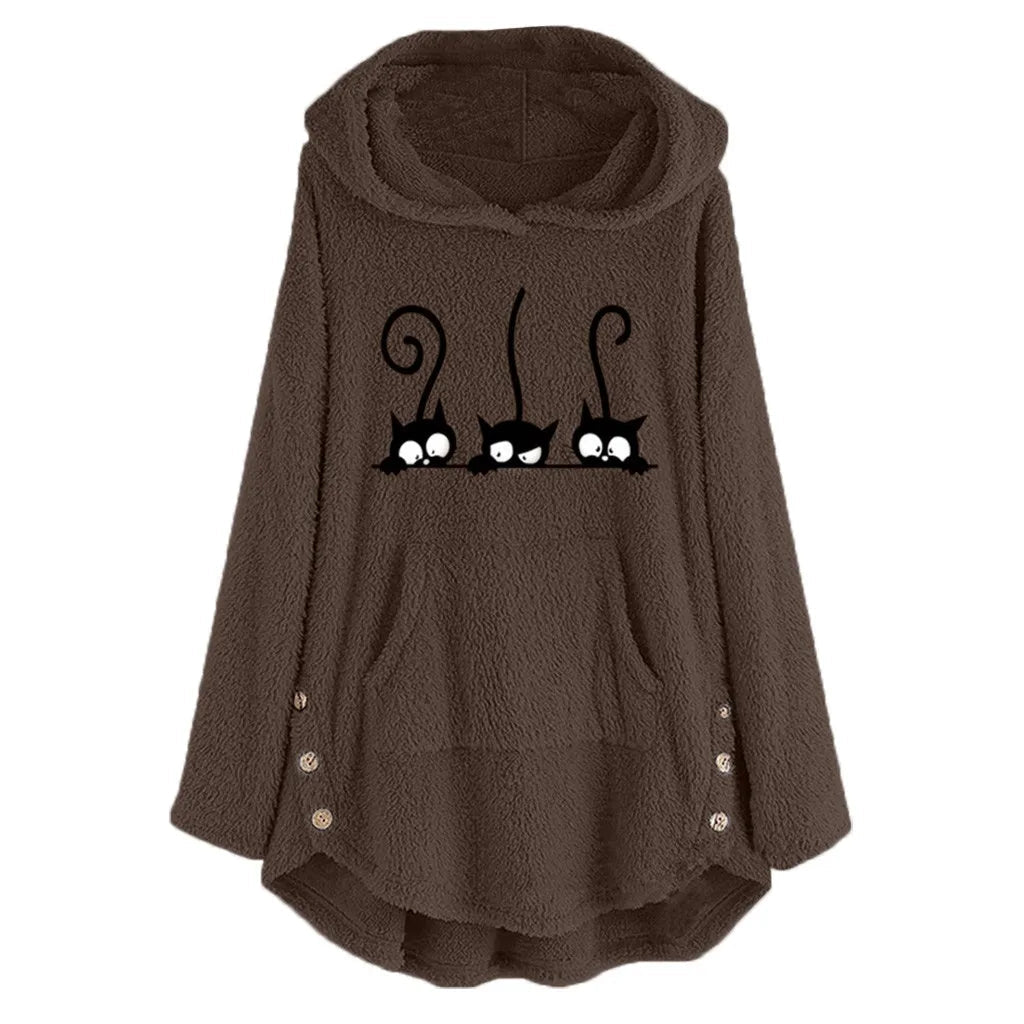 Soft Women's Hoodie with Cute Cat Graphic - OutfitLondon