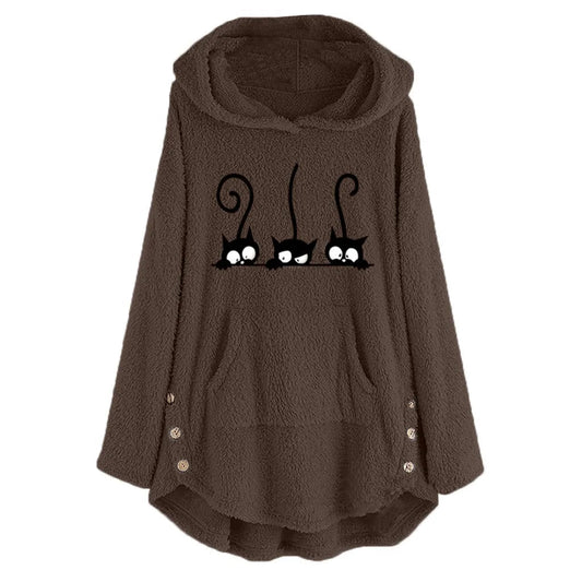 Soft Women's Hoodie with Cute Cat Graphic - OutfitLondon