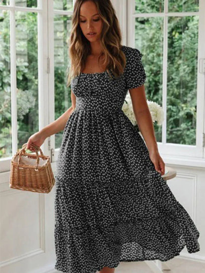 Beautiful Flower Print Floor Length Maxi Dress with High Split
