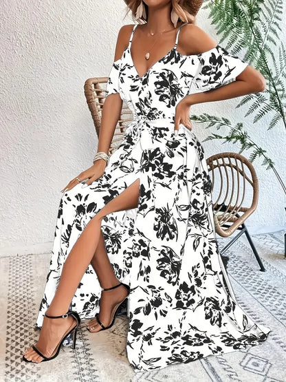 Lovely Women's Floral Maxi Dress with Sleeves