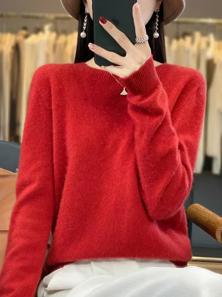 Cozy Warm Crew Neck Wool Sweater for Women