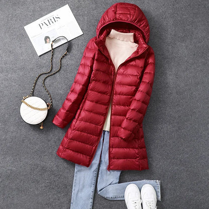 Warm Women's Down Parka Jacket with Removable Hood