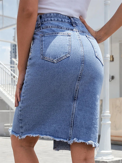 Relaxed Fit Mid Length Blue Jeans Skirt