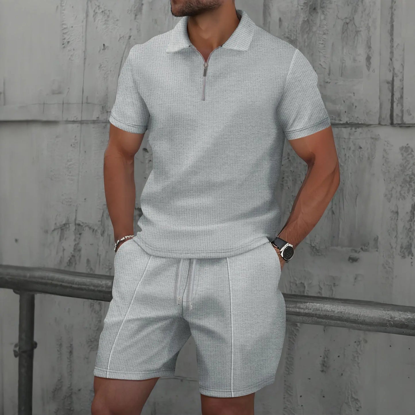 Comfortable Airy Mens Summer Short Sleeve Suit Set