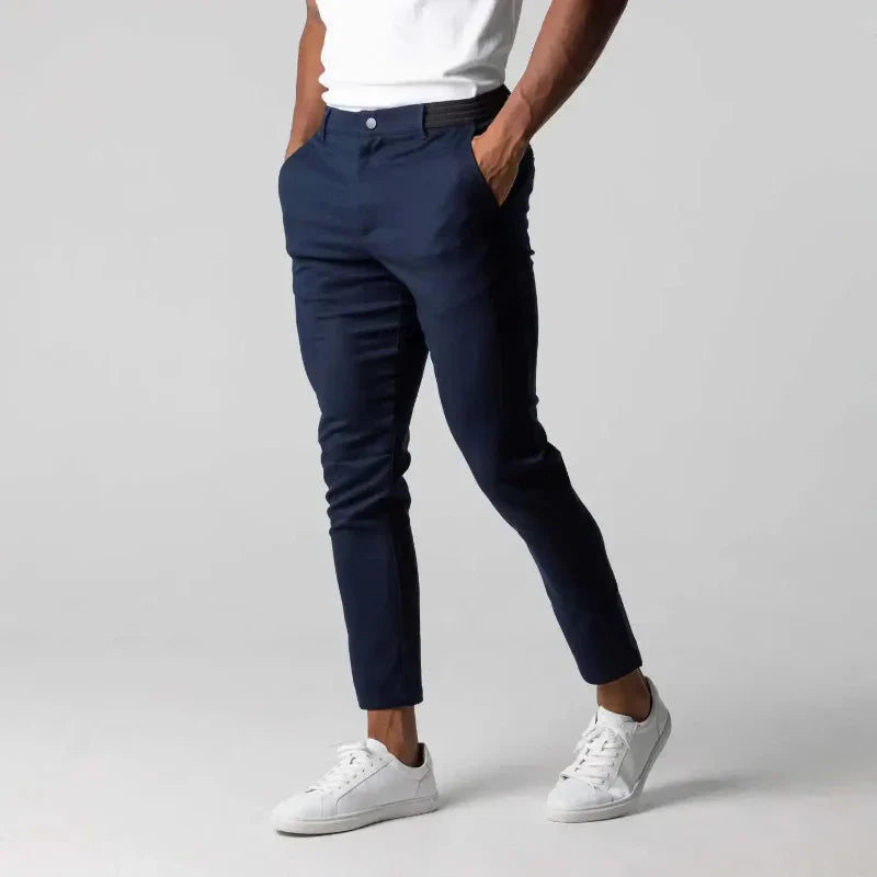 Men's Cotton Tapered Pants Breathable Stretch Flat Front