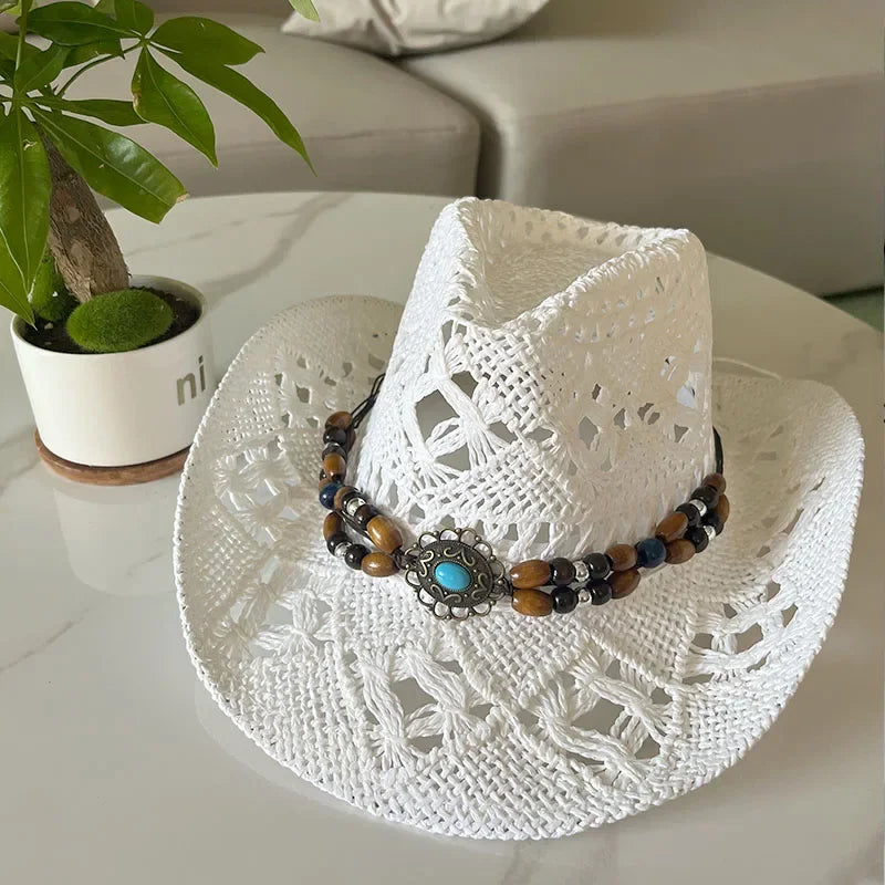 Classic Western Hat with Earthy Brown Beads
