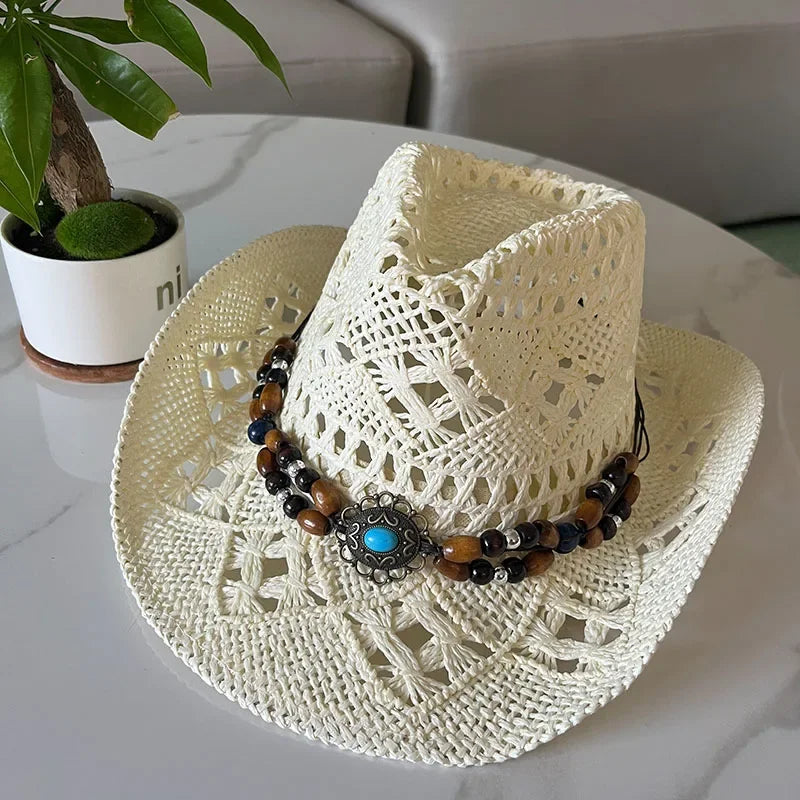 Classic Western Hat with Earthy Brown Beads