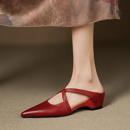 Real Leather Flat Mule Shoes - OutfitLondon