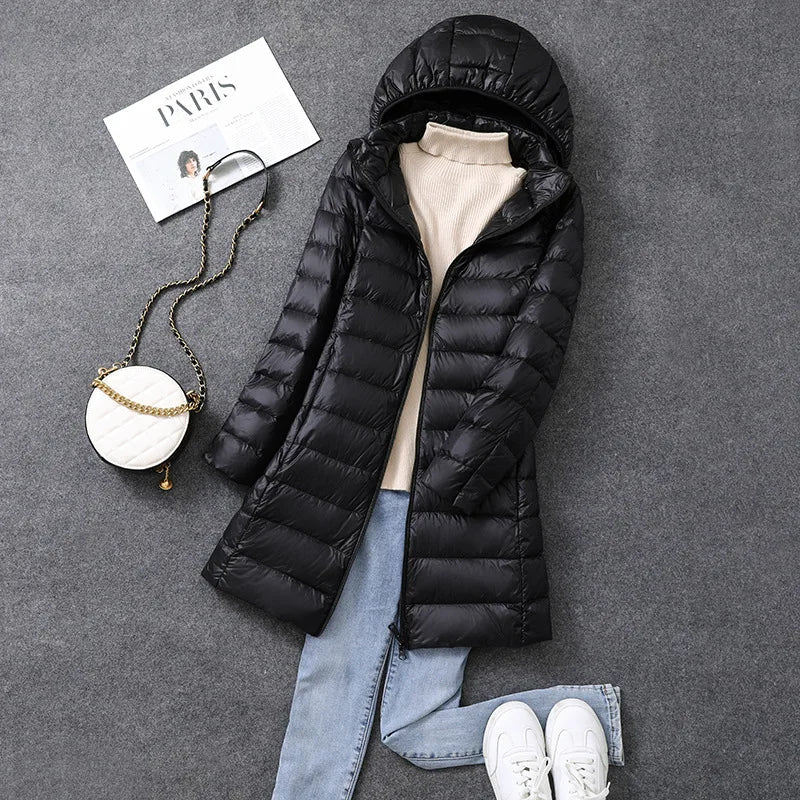 Warm Women's Down Parka Jacket with Removable Hood