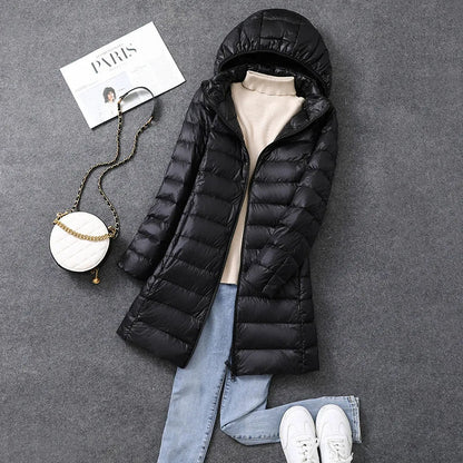 Warm Women's Down Parka Jacket with Removable Hood