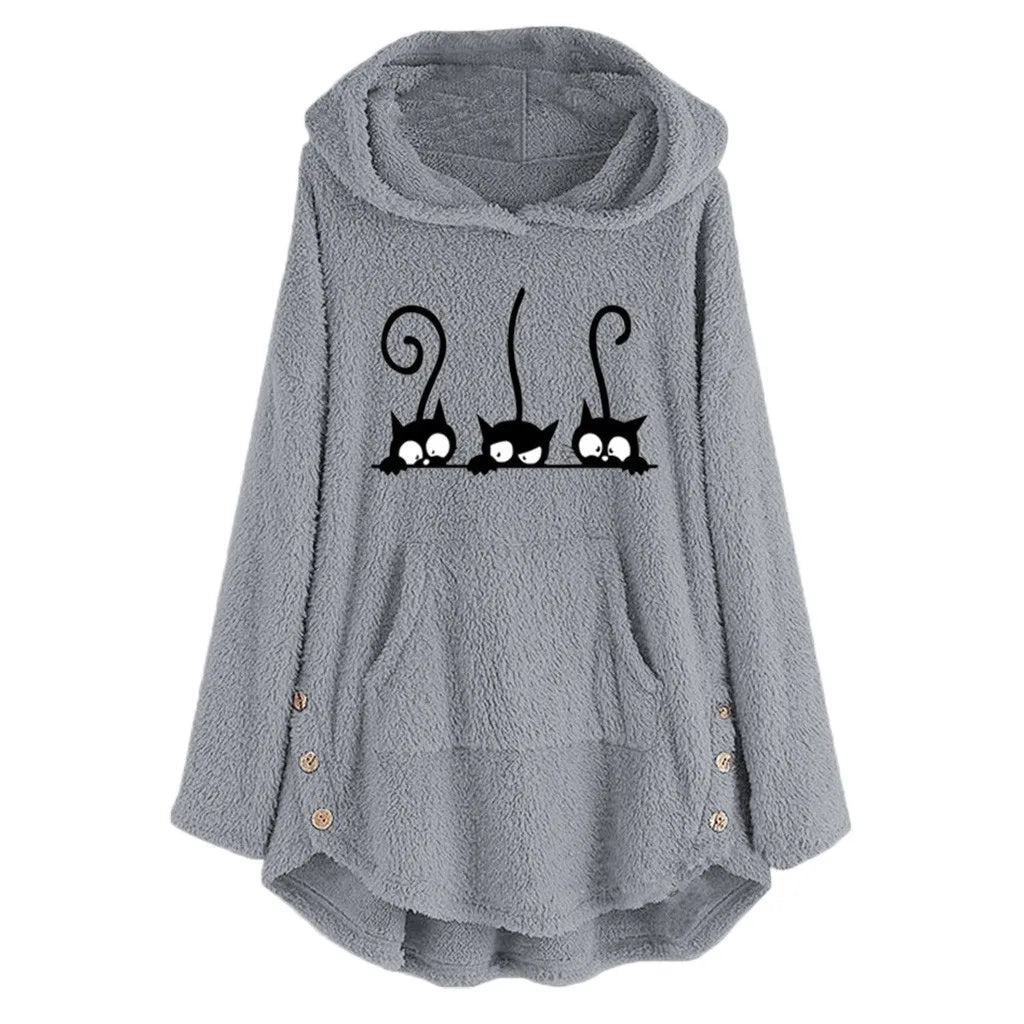 Soft Women's Hoodie with Cute Cat Graphic