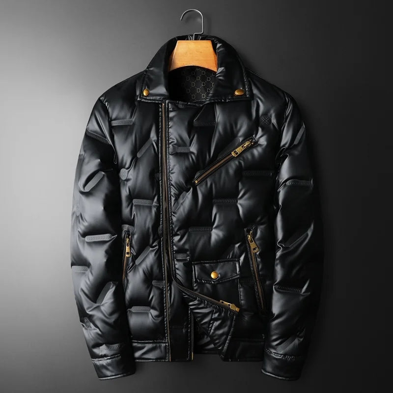 Men's Duck Down Moto Jacket 90% White Down Gold Hardware - OutfitLondon