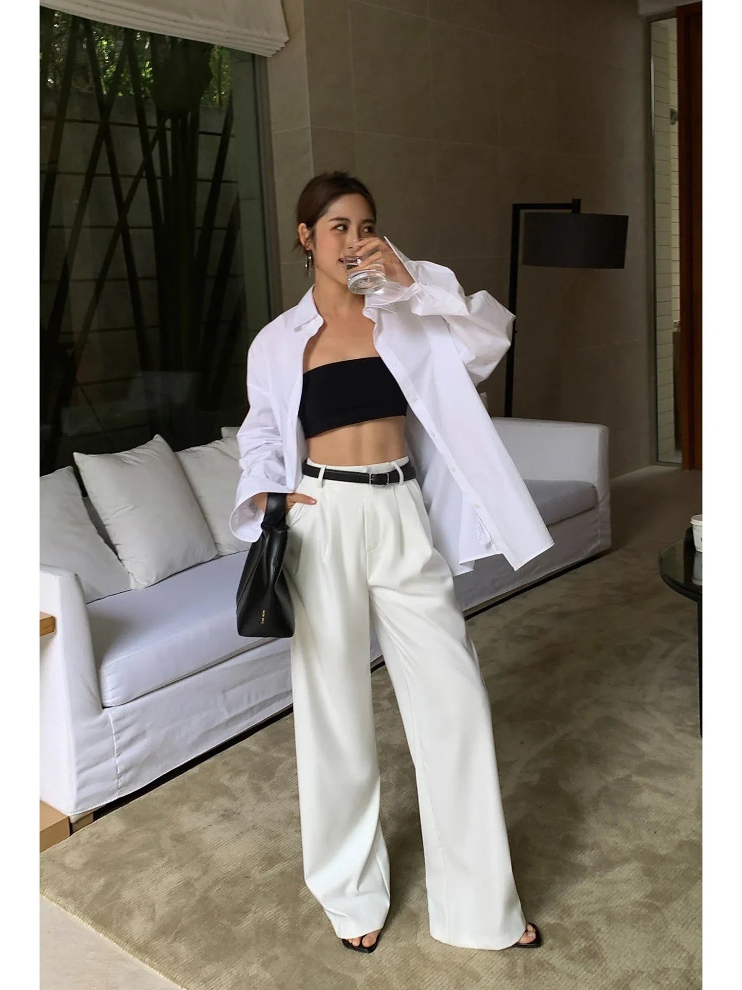 Vibrant High Waisted Loose Fit Suit Pants
