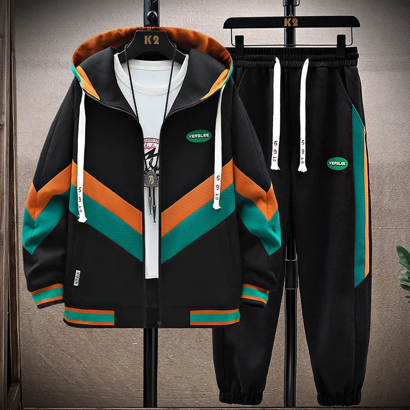 Men's Graphic Patch Hoodie Tracksuit Set