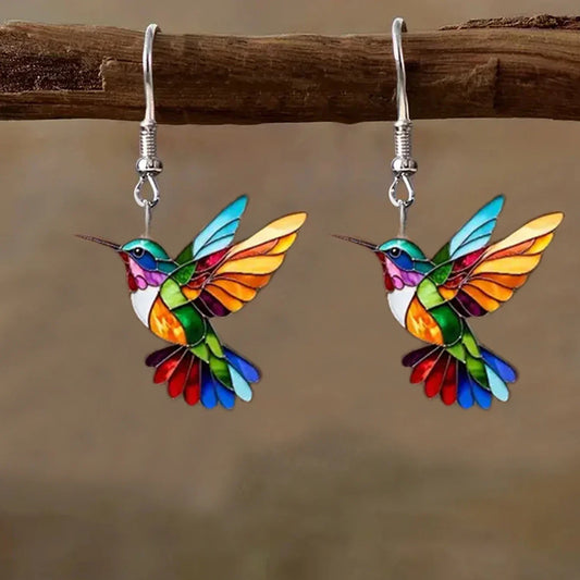 Stained Glass Hummingbird Earrings - OutfitLondon