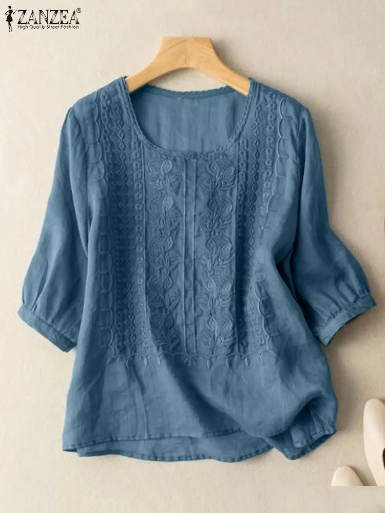 Elegant Floral Crochet 3/4 Sleeve Blouse
