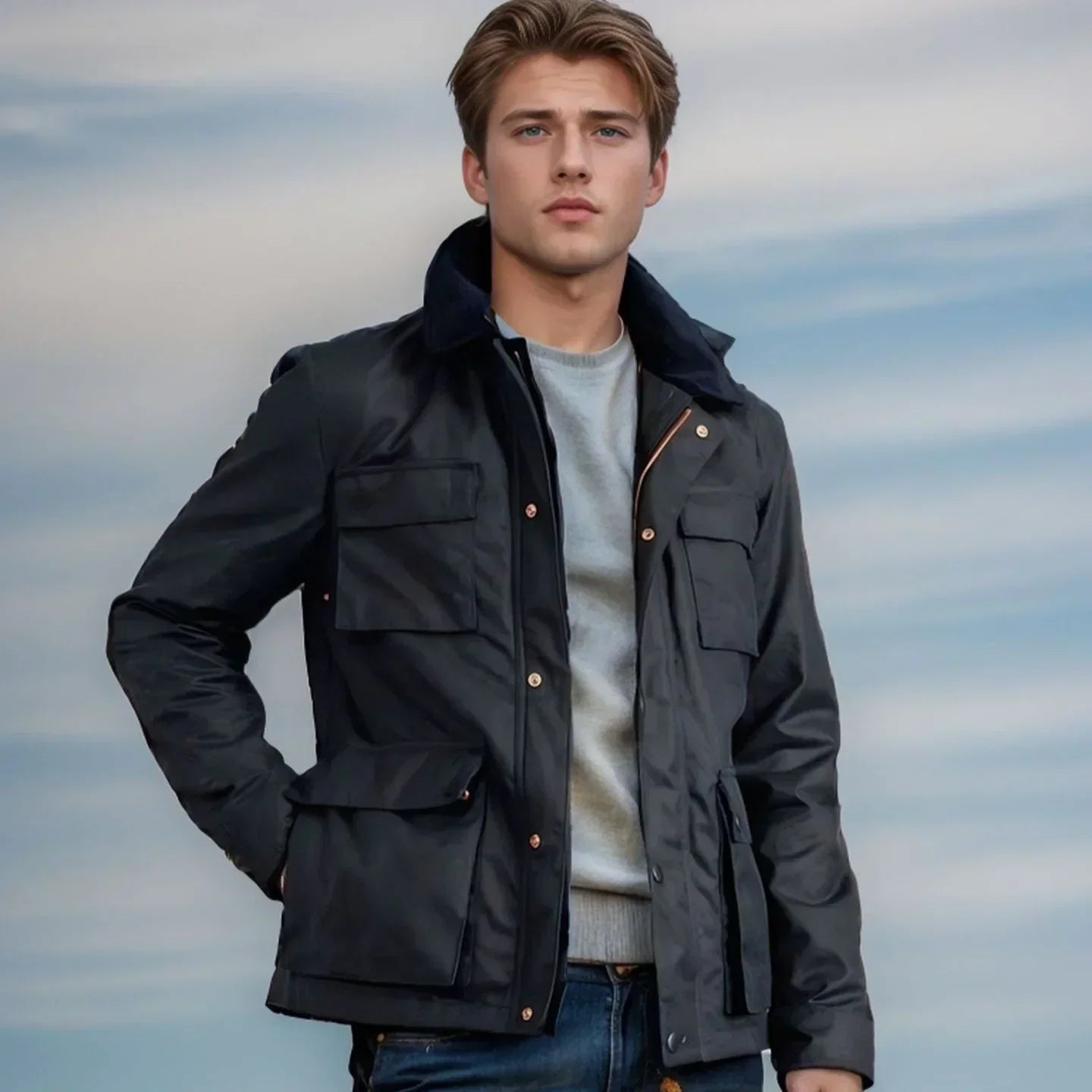 Classic Mens Bomber Jacket - Comfortable Multi Pocket Coat