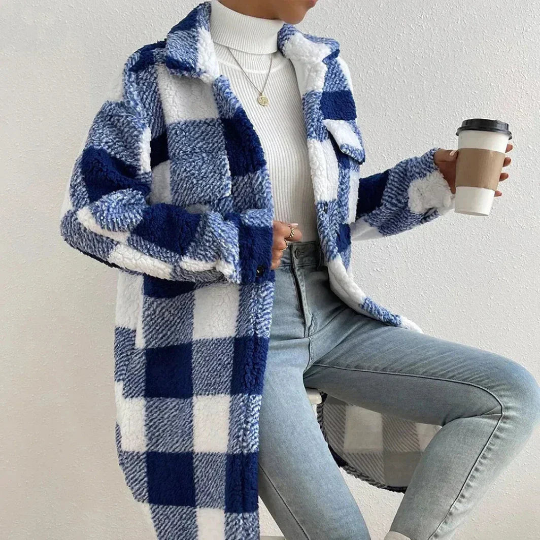 Women's Plaid Longline Trench Coat - OutfitLondon