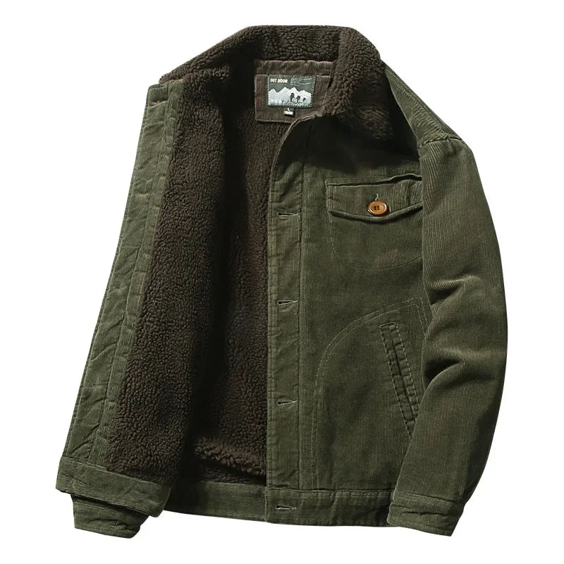 Warm Insulated Corduroy Parka Jacket For Men
