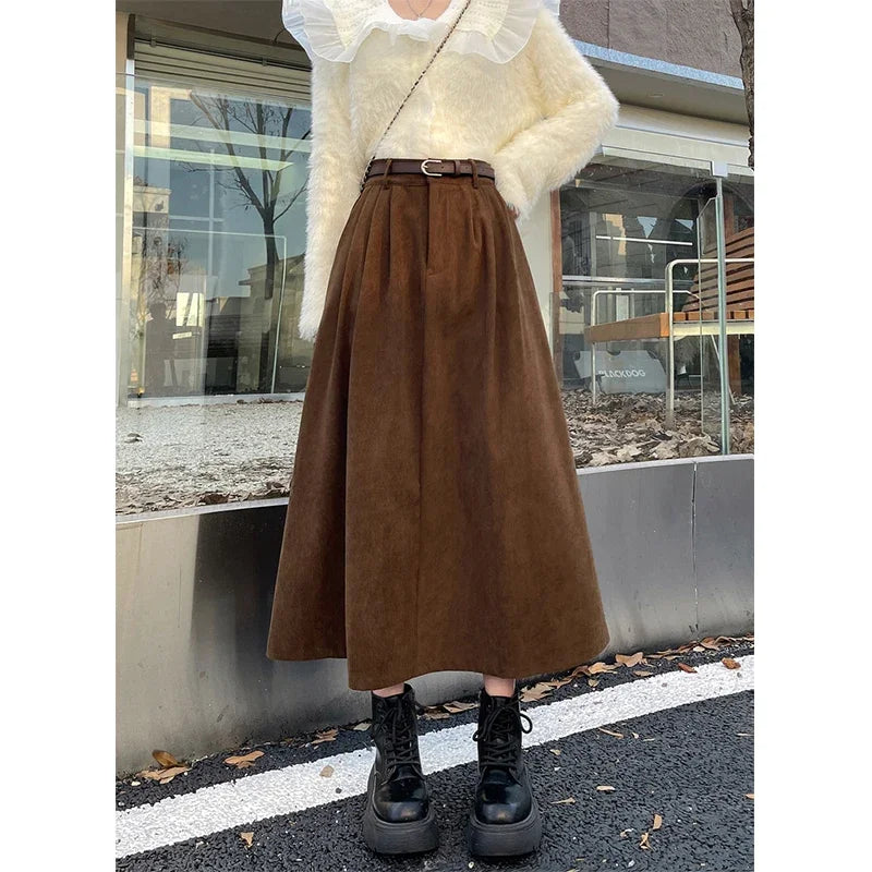 Casual Corduroy Mid Length Skirt