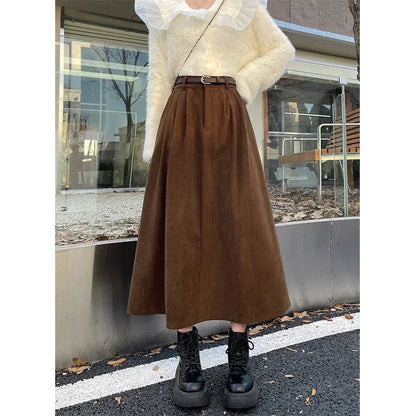 Casual Corduroy Mid Length Skirt
