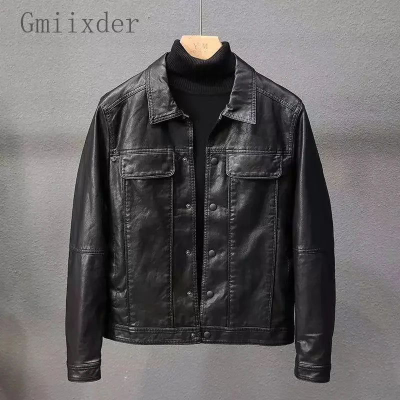 Fitted Mens Synthetic Leather Biker Jacket - OutfitLondon