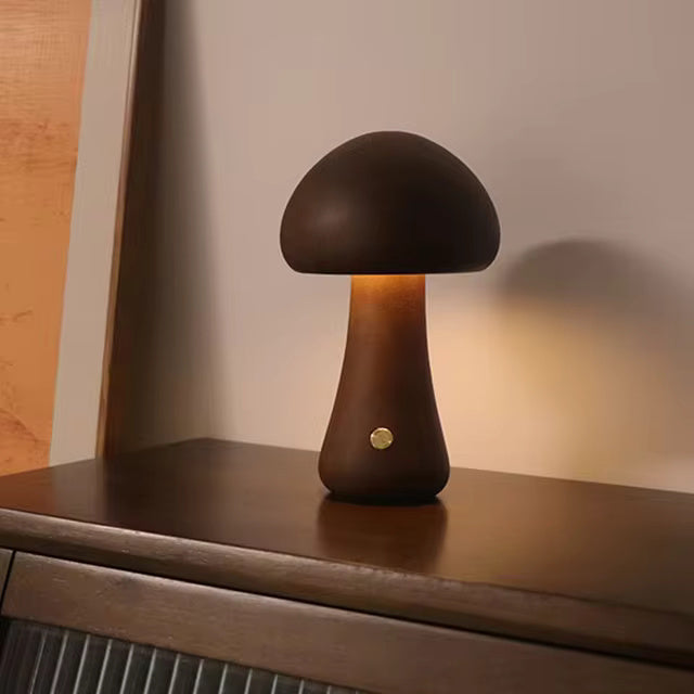 Rustic Wooden Mushroom Shaped Desk Lamp