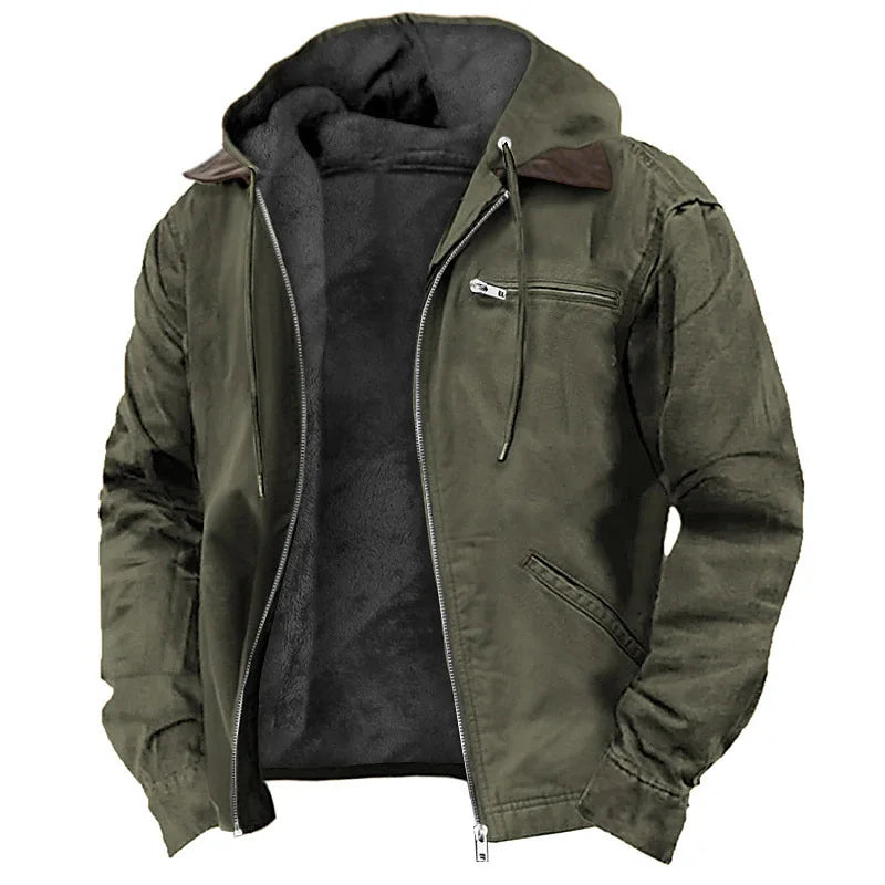 Men's Cotton Canvas Jacket Rugged Zip Front Fleece Lining