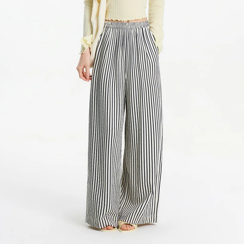 Relaxed Fit Wide Leg Striped Pants