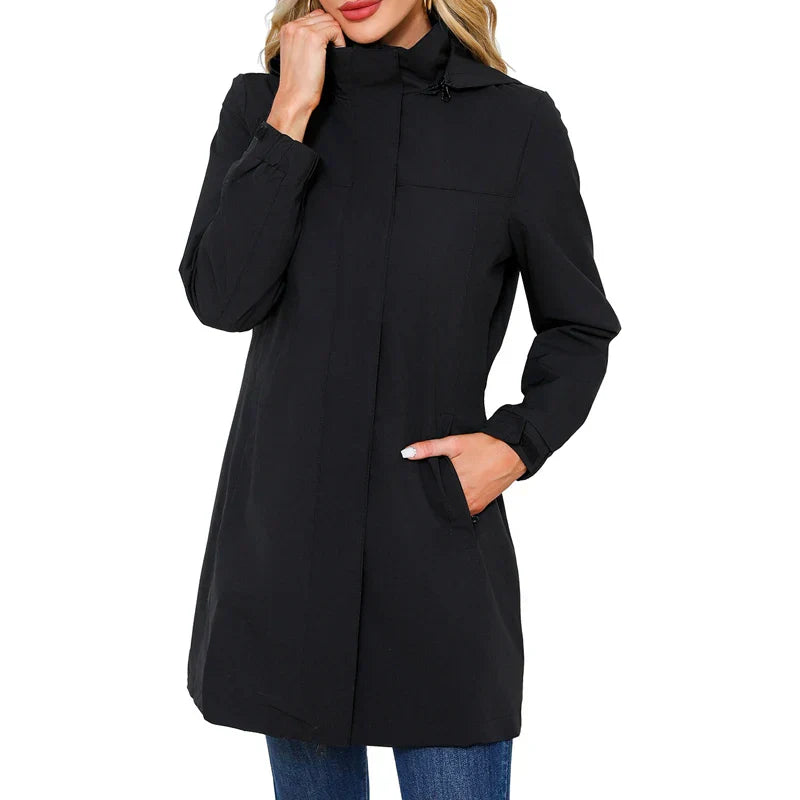 Rainproof Fitted Ladies Long Coat - OutfitLondon