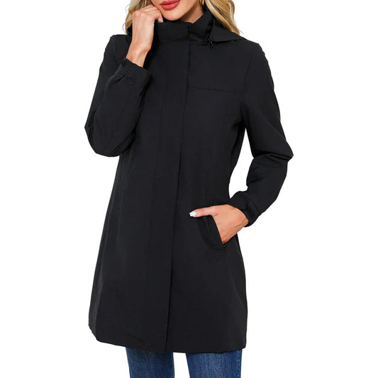 Rainproof Fitted Ladies Long Coat - OutfitLondon