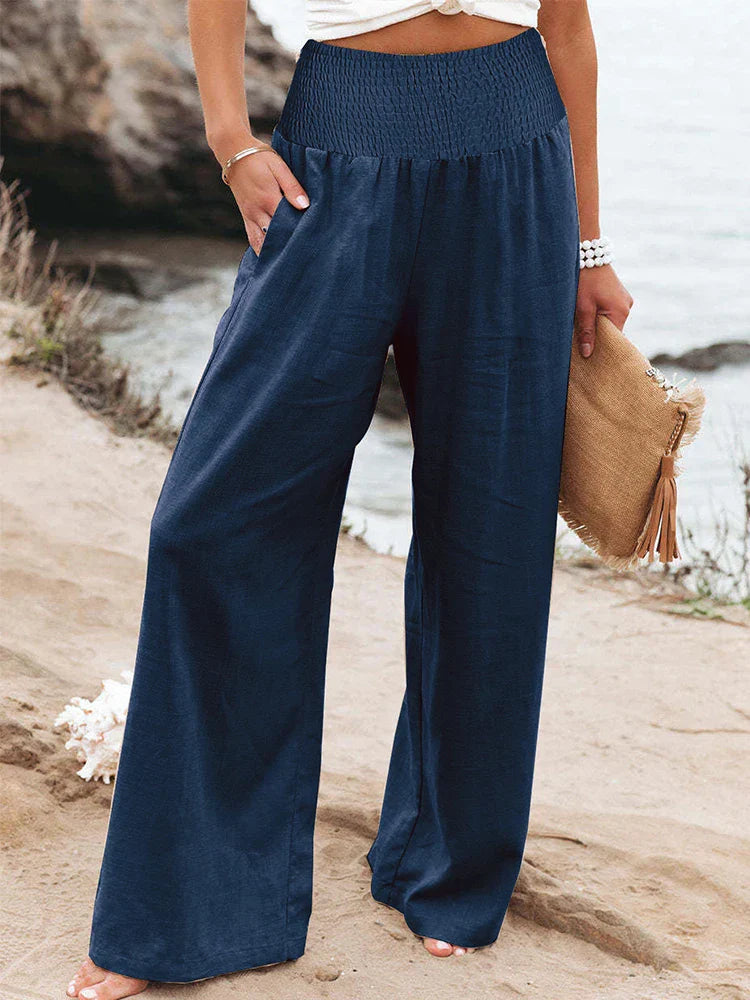 Relaxed Fit High Waisted Soft Cotton Trousers