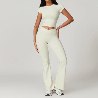 Slim Fit Crop Top And High Waist Flare Leggings Set