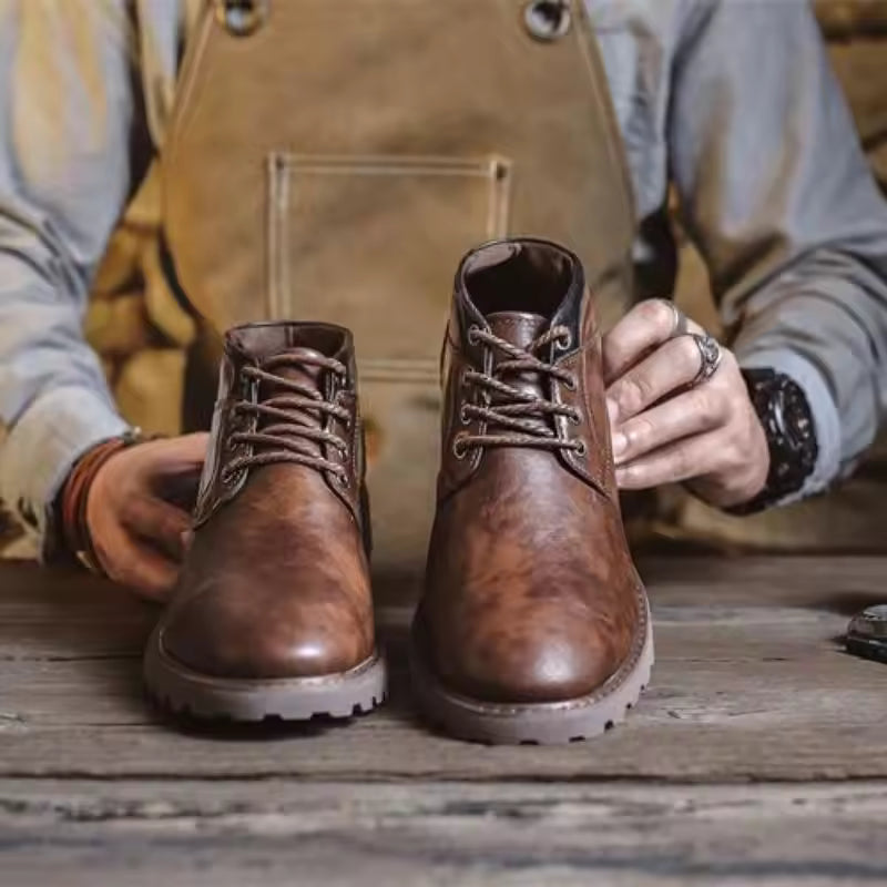 Durable Leather Lace Up Men's Boot - Strong Outsole