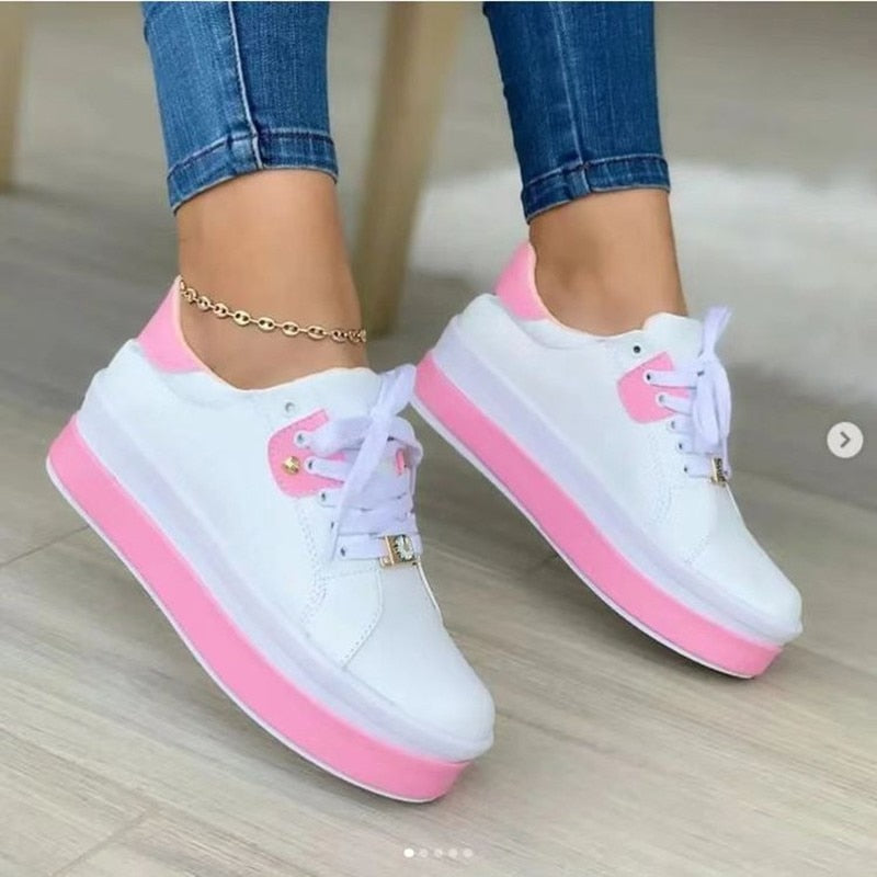 Comfortable Women's Lace Up Sneakers with Colorful Stripes