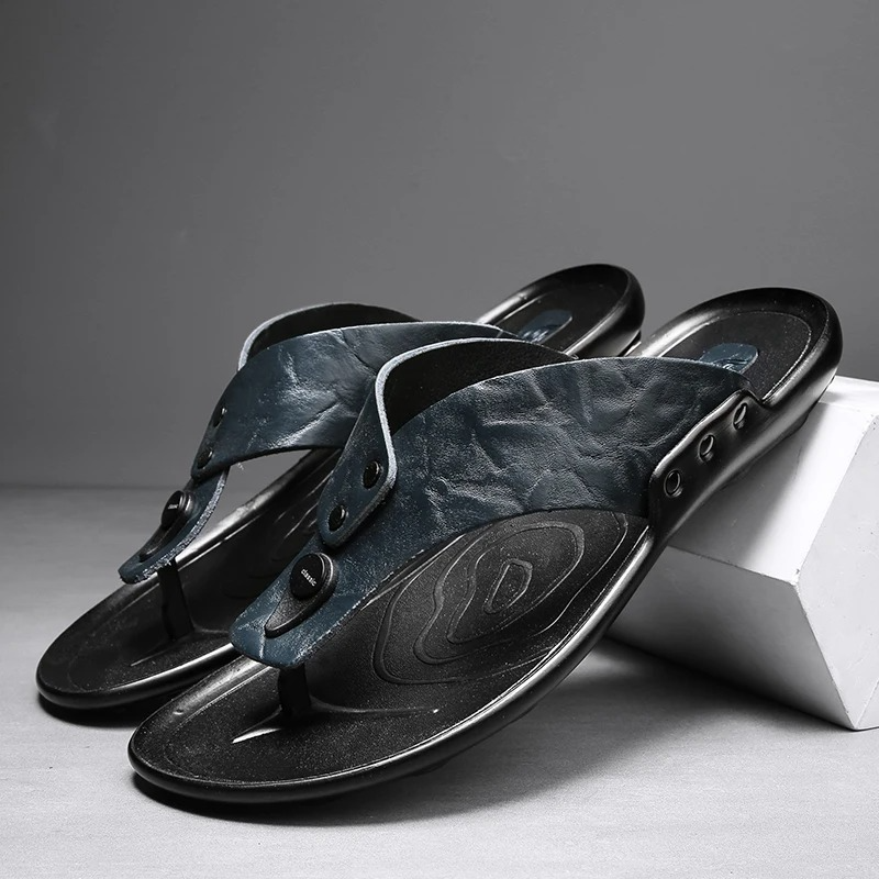 Luxury Leather Slide Sandals with Grip Sole