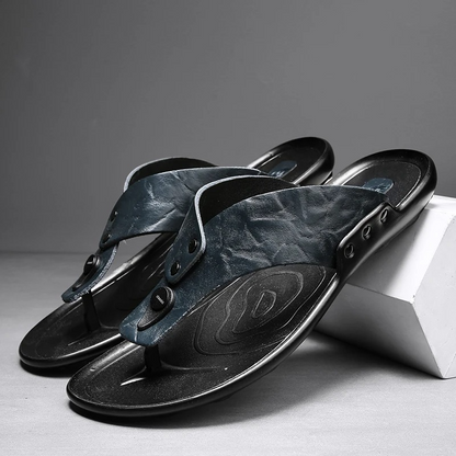 Luxury Leather Slide Sandals with Grip Sole