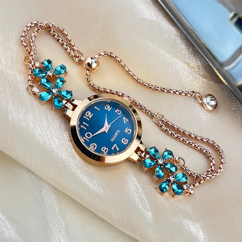 Elegantes Armbanduhr mit Schmucksteinen und Pelz - OutfitLondon