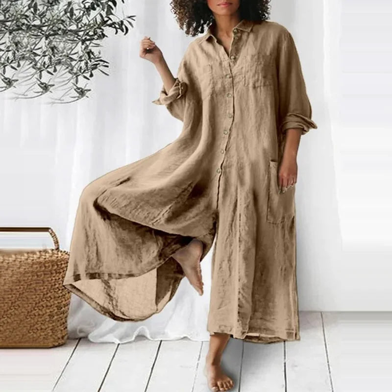 Elegant Women's Casual Summer Linen Button Dress