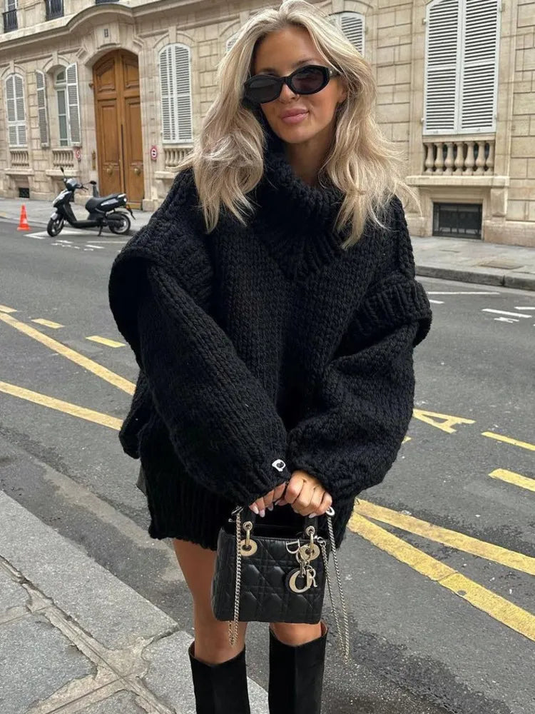 Cozy Oversized Knit Women's Sweater Dress - OutfitLondon