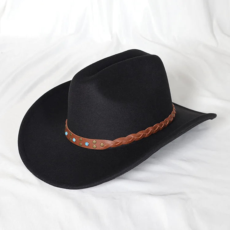 Classic Western Leather Cowboy Hat - Wide Brim Fit