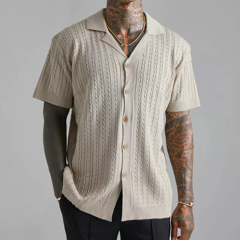 OutfitLondon Men's Short Sleeve Cardigan Shirt Lightweight Jacquard - OutfitLondon