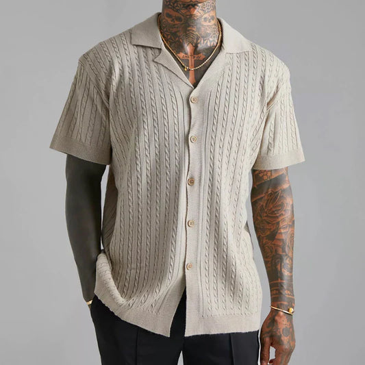 OutfitLondon Men's Short Sleeve Cardigan Shirt Lightweight Jacquard - OutfitLondon