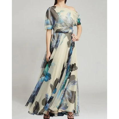 Elegant Flower Print Floor Length Maxi Dress for Women